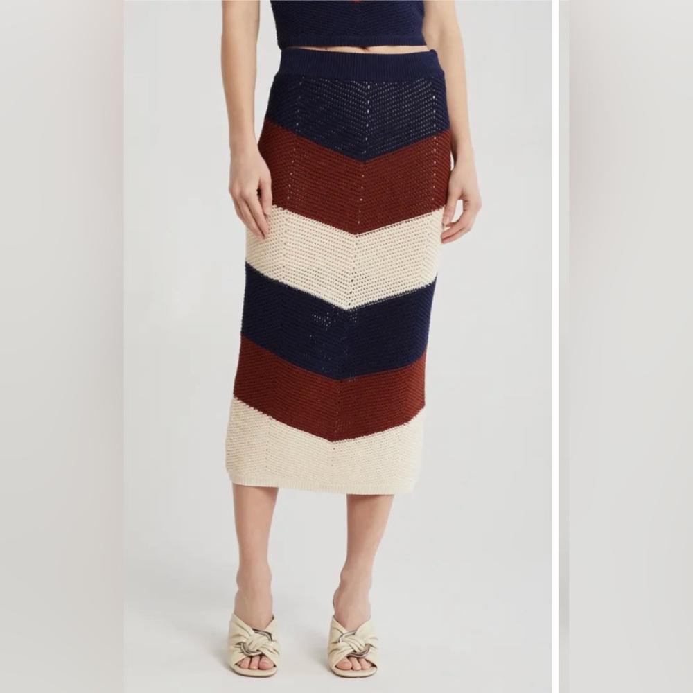 A.L.C. Women’s Navy, Cream, and Brown Chevron Knit Skirt